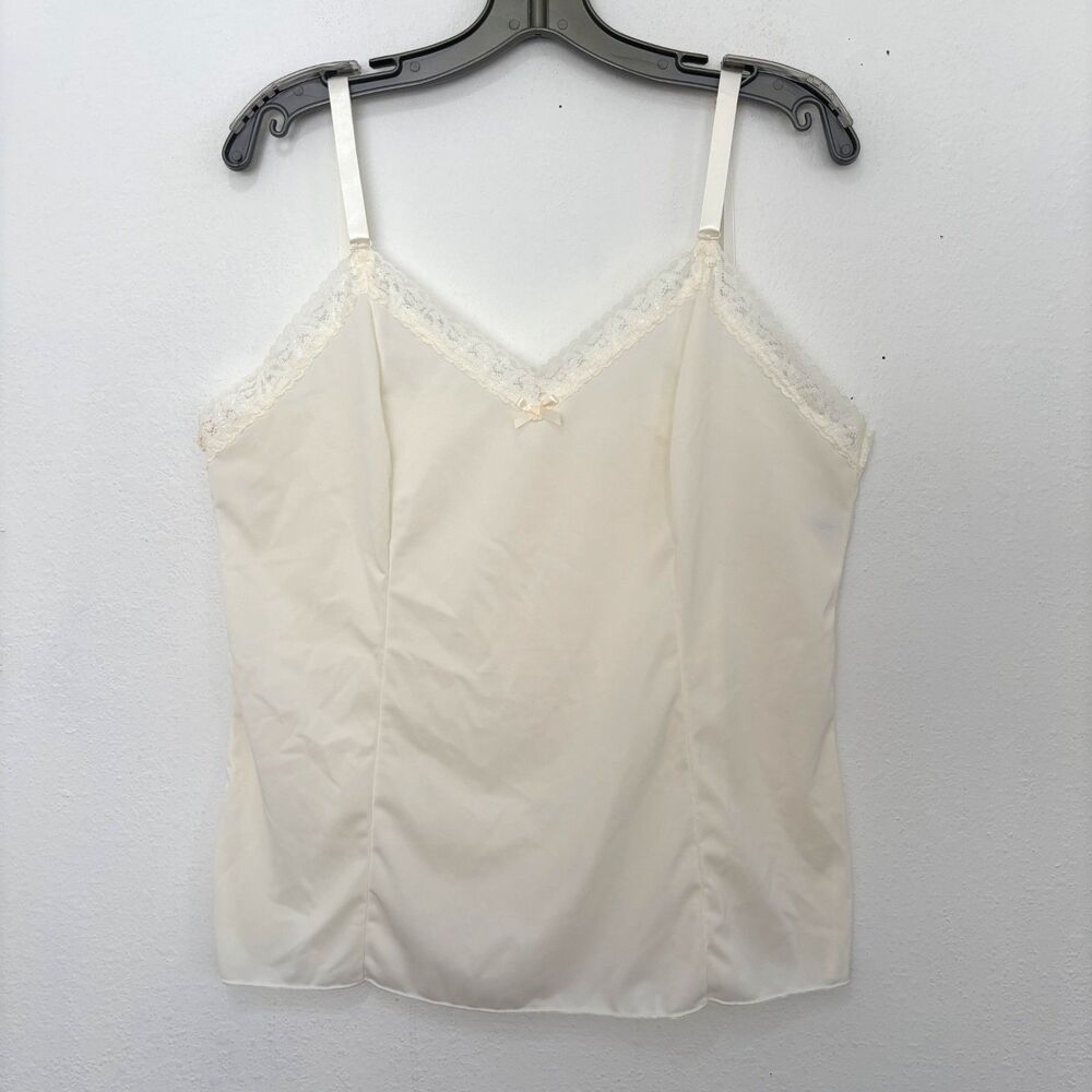 Womens Y2K Vintage White Lace Trim Camisole Slip Top Size 38 Coquette Dainty